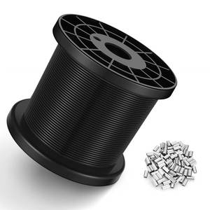 lot 6145 image: KALLSDY Black Vinyl Coated Wire Rope 116, 328FT 304 Stainless Steel Cable with 150PCS Aluminum Crimping Loop Sleeves for String Light Cable, Clotheslines, Trellis and Light Picuture Hanging