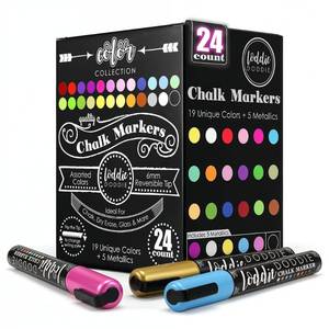 lot 6149 image: Loddie Doddie Chalk Markers - Pack of 24, 6mm Reversible Tips - Liquid Chalk Pens for Glass Surfaces & Windows - Erasable Pens for Chalkboard Calendar - Non-Toxic Chalkboard Markers