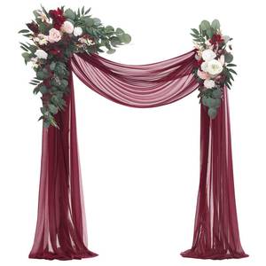 lot 6153 image: Floroom Arch Flowers with Drapes Kit (Pack of 4) - 2pcs Artificial Burgundy Floral Swag Arrangement with 2pcs Draping Fabric for Wedding Ceremony Arbor and Reception Backdrop Decoration