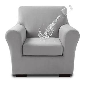 lot 6168 image: NICEEC Spandex Stretch 2 Pieces Armchair Cover Super Soft Armchair Slipcovers Water Repellent Couch Covers Sofa Chair Cover for Living Room Furniture Protector Washable(Light Grey)