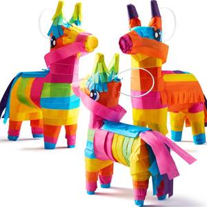 lot 6181 image: 3 pcs Mini Donkey Pinatas 7x5.5 Cinco De Mayo Rainbow Color for Fun Fiesta Taco Party Supplies, Luau Event Photo Props, Mexican Theme Decoration, Carnivals Festivals, Taco Tuesday Event