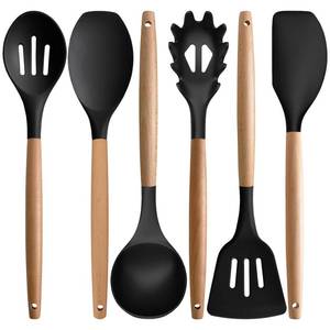 lot 6189 image: IOCBYHZ Silicone Kitchen Utensils Set of 6, Cooking Utensils Set with Heat Resistant Wooden Handle, Nonstick Silicone Spatula Spoon Turner Ladle, Cooking Kitchen Gadget for Cookware & Baking BPA FREE