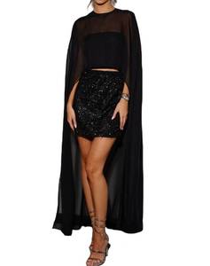 lot 6191 image: Aonoapll Women Sheer Long Cape High Low Hem Chiffon Shawl Flowy Mesh Poncho Wraps for Evening Dress Cover Up Capes (Dark Black, One Size)