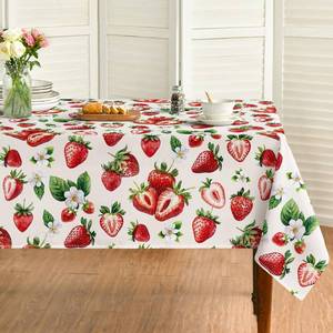 lot 6192 image: Horaldaily Summer Tablecloth 60�120 Inch Rectangular, Strawberry Jasmine Washable Seasonal Table Cover for Party Picnic Dinner Decor