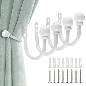 lot 6206 image: Sumnacon Set of 4 Decorative Curtain Holdbacks, Wall Mounted Aluminum Alloy Window Drapery Tiebacks for Bedroom, Livingroom Office Come with Screws, White