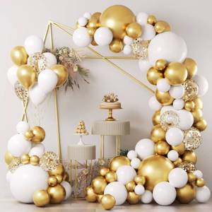 lot 6208 image: COKAOBE White and Gold Balloons Garland Kit, 124pcs White Metallic Gold Confetti Balloon Arch Kit for Wedding, Engagements Birthday Graduation Baby Shower Celebrations Anniversary Party Decorations