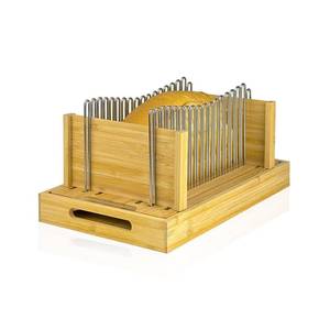 lot 6209 image: Bamboo Bread Slicer for Homemade Bread by Forest Manor - Adjustable Width Stainless Steel Slicing Guides & Crumb Tray -Sourdough Bread, Cakes, Loaves, Bagel Slicer - Kitchen Baking Tools & Gifts