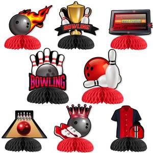 lot 6213 image: 8Pcs Bowling Honeycomb Centerpiece Bowling Party Decorations Red and Black Bowling Ball Table Centerpieces Sports Theme Table Decorations for Boys Girls Birthday Party Baby Shower Supplies