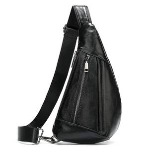 lot 6218 image: Hebetag Leather Crossbody Sling Bag for Men Women Single Shoulder Chest Pack Backpack Outdoor Travel Camping Casual Daypack Black