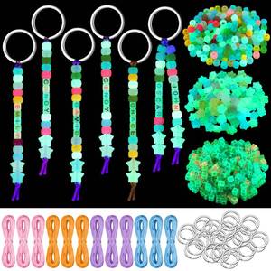 lot 6255 image: Landical 564 Pcs Glow Beads Keychain Making Kit DIY Glow in The Dark Key Chain Craft Adjustable Letter Bead Charm Neon Theme Party Favor Gift Backpack Accessories Holiday Decoration(Adorable Color)
