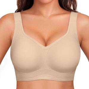 lot 6264 image: OEAK Womens Wireless Jelly Bra Plus Size Supportive Seamless Bras Full Coverage Push Up Comfortable No Underwire Tshirt Bras Creamy Beige M