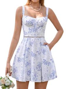 lot 6272 image: KUTUMAI Summer Floral Mini Short Graduation Dresses for Women 2026 Cute Dress with Pockets BlueFloral S