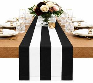 lot 6279 image: Letjolt Black and White Striped Table Runner for Kitchen Decor Home Cotton Canvas Table Runner 12 x 108 Inches Beetlejuice Party Decor