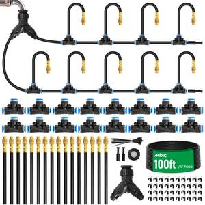 lot 6280 image: MIXC 14 100Ft Drip Irrigation System for Garden with 16pcs 360°Adjustable Brass Nozzles & Bendable Rod,Upgraded Watering System Kit for Outdoor Plants,Lawn,Raised Bed,Potted Plant,Yard,Greenhouse