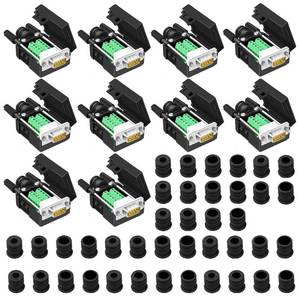 lot 6291 image: ANMBEST 10PCS DB9 Male Breakout Connector,DB9 Solderless RS232 D-SUB Serial to 9-pin Port Terminal Adapter Connector Breakout Board with Case Long Bolts Tail Pipe