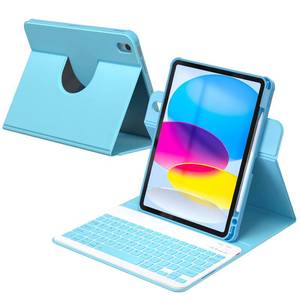 lot 6292 image: YBING Keyboard Case for iPad 10th Gen 10.9 inch (2022) & 11th Gen (A16, 2025), 7-Color Backlit Detachable Keypad & Rotatable Magnetic Case with Pencil Holder (Blue)
