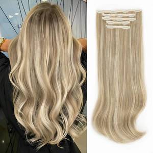 lot 6295 image: ALXNAN Clip in Hair Extensions - Thick Long Straight Layered Hair Extensions, Dirty Blonde Mixed Bleach Blonde, 20 Inch Soft Lace Weft