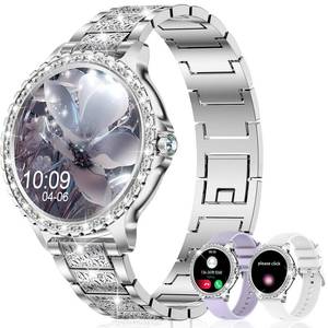 lot 6311 image: Smart Watch for Women with Diamonds (AnswerMake Call),1.32Full Screen Smart Watch for Android iOS,Fitness Tracker with Heart RateBlood OxygenSleep MonitorAI Voice Watches for Women,3 Straps