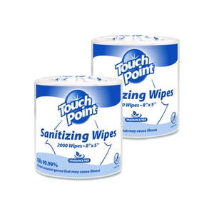 lot 15384 image: Touch Point Hand Sanitizing Wipes Refill  5 x 8  Fragrance Free  White  1000 WipesRoll  1 RollsCarton