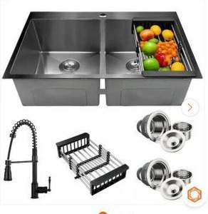 lot 15480 image: 33 Inch Double Bowl Drop-In Kitchen Sink with Faucet Set