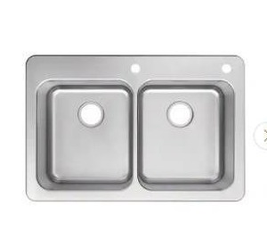 lot 15488 image: Glacier Bay 33 inch Drop-In Double Bowl Kitchen Sink