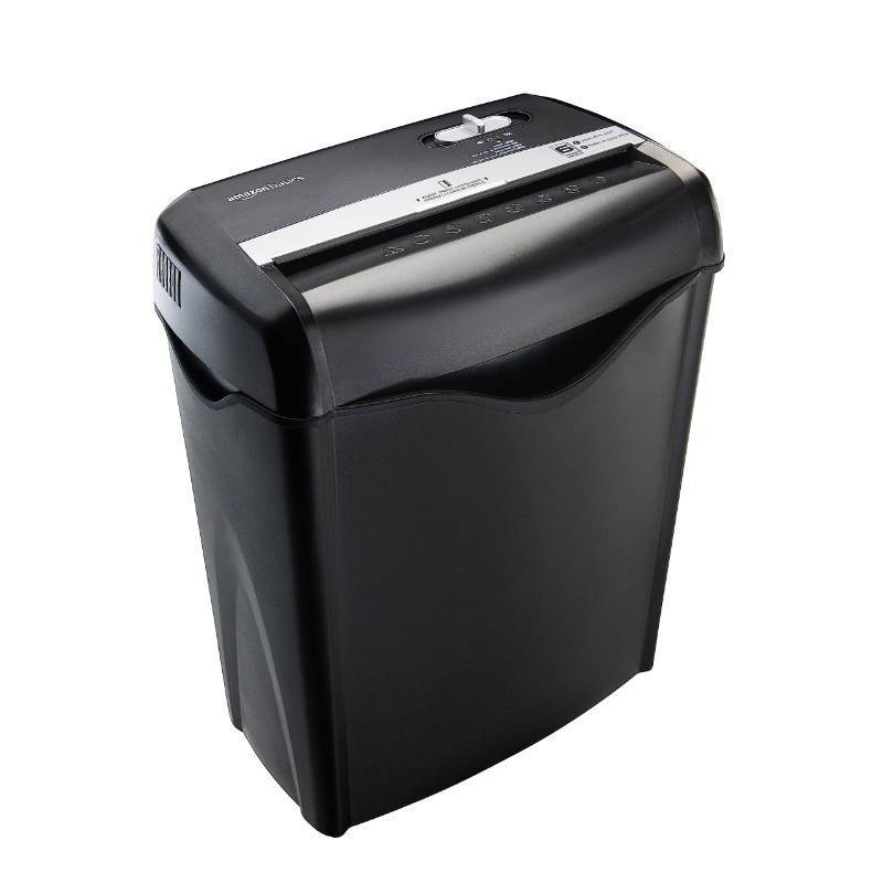 lot 62070 image: Amazon Basics 6-Sheet Cross-Cut Paper and Credit Card Shredder with 3.8 Gallon Bin, Shreds Staples, Black. Used but works
