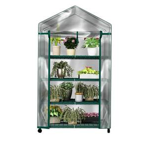 lot 18029 image: 4 Tier Mini Greenhouse - Portable Greenhouse with Locking Wheels and PVC Cover for Indoor or Outdoor Green House by Pure Garden