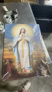 lot 62148 image: DOARTDO Virgin Mary Canvas Wall Art Catholic Pictures Wall Decor Religious Art Prints for Church Altar Home Decor Framed (12.00 x 18.00)