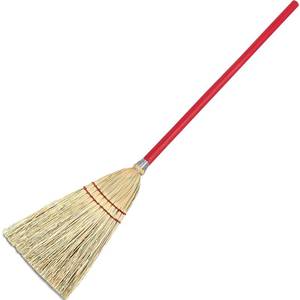 lot 62151 image: Flo-Pac Shockingly Small Lobby Broom, Corn Broom with Red Handle for Spot Cleaning, Corn, 33 Inches, Red