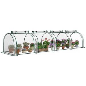 lot 62156 image: Outsunny 13 x 3 x 2.5 Mini Greenhouse, Portable Tunnel Green House with Roll-Up Zippered Doors, UV Waterproof Cover, Steel Frame, Clear