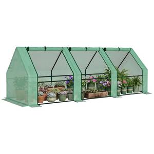 lot 62169 image: Outsunny 9 x 3 x 3 Mini Greenhouse with Zippered Doors & Roll-up Windows, Portable Plant Hot House with PE Cover, Water Resistant, UV Protected for Outdoor Flowers, Vegetables, Green