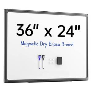 lot 62171 image: VUSIGN 36 x 24 Magnetic White Board for Wall, Dry Erase Board with Black Aluminium Frame, Hanging Whiteboard for Office, Home, Meeting - Accessories Included