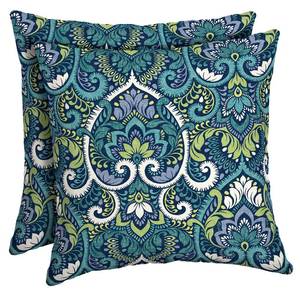 lot 61146 image: Arden Outdoor Toss Pillow, 2 Pack, 16 x 16, Rain-Proof, Fade Resistant Sapphire Aurora Blue Damask