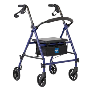 lot 61152 image: Medline Rolling Walker for Seniors, Folding Rollator with Seat and 6 Wheels, Blue, 300-lb. Capacity, Steel