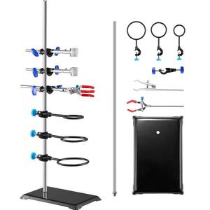 lot 60155 image: VEVOR Lab Stand Support, Laboratory Retort Support Stand Set, Steel Lab Stand 23.6 Rod and 8.3 x 5.7 Cast Iron Base, Includes Flask Clamps, a Burette Clamp and Cross Clamps
