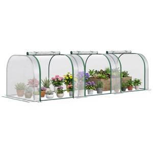 lot 60178 image: Outsunny 10 x 3 x 2.5 Mini Greenhouse, Portable Tunnel Green House with Roll-Up Zippered Doors, UV Waterproof Cover, Steel Frame, Clear