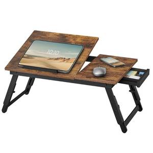 lot 60181 image: SONGMICS Bed Laptop Desk, Folding Bed Tray for Laptop up to 15.6 Inches, Adjustable Angle and Height, Portable for Working Reading Writing Breakfast, Bamboo Legs, Drawer, Rustic Brown ULLD105B01