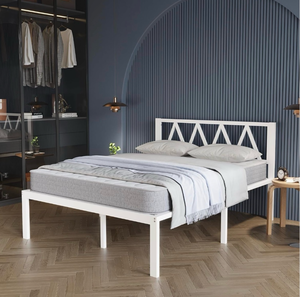 lot 60190 image: Avenco 14 Inch Queen Bed Frame with Headboard, White Metal Platform Bed Frame, Queen Size Bed Frame No Box Spring Needed, Easy Assembly, Heavy Duty Slats Support