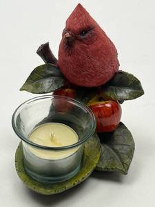 lot 140 image: Cardinal Bird Candle Holder with Apple Branch Design