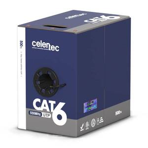 lot 17083 image: celertec Cat6 Plenum Cable, 500ft, UTP(Unshielded Twisted Pair), 23AWG Solid Bare Copper, 550MHz, UL Listed &CMP Rated, Bulk Ethernet Cable-Black - Retail $170