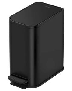 lot 19465 image: Cesun Small Bathroom Trash Can with Lid Soft Close, Step Pedal, 5 Liter  1.3 Gallon Stainless Steel Garbage Can with Removable Inner Bucket, Waste Basket for Bathroom, Bedroom (Matte Black) - Retail $28