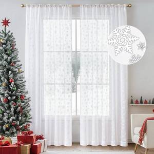 lot 19474 image: White Snowflake Sheer Curtains 84 Inch Length for Christmas Snow Flake Light Filtering Curtains for Living Room Bedroom Rod Pocket Voile Window Drapes Winter Holiday Window Treatment Sets, 2 Panels
