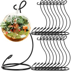 lot 23787 image: Peohud 16 Pack Ornament Display Stand, 9 Inch Iron Glass Ball Ornament Holder Stand, Air Plant Hanger Stand Home Decors Hook for Hanging Glass Globe, Air Plant Terrarium, Witch Ball, Black - Retail $22
