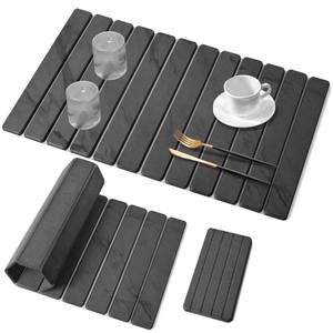 lot 23793 image: 2 PCS Extra Large Stone Dish Drying Mat for Kitchen Counter, 28x16 Marble Dish Drying Mat with 8x 4 Coasters, Non - Slip Collapsible Absorbent Stone Dish Drying Mat for Multi - Purpose - Retail $46