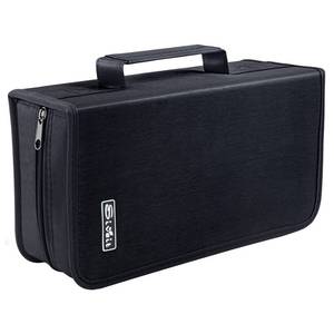 lot 23797 image: Siveit DVD Case, 128 Capacity CDDVD Case Wallet Binder Storage Holder Booklet for Car Home Office and Travel (White binder, Black)