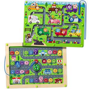 lot 23800 image: Magnetic Maze 2 in 1 Double Side Color and Number Maze Alphabet Puzzle Board for 3-5 Boys and Girls Kids Montessori Educational Toys (Car, One Size) - Retail $25