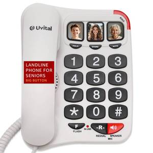 lot 23803 image: Uvital Big Button Phone for Seniors, White Senior Phone for Elderly Landline, Black Big Buttons Corded Landline Telephone for Home, Corded Landline Phones for Home, Loud Speaker  One-Touch Dial - Retail $30