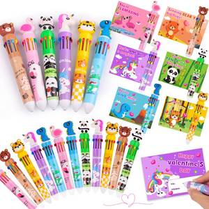 lot 23805 image: 24 Pack Valentines Day Gifts for Kids Classroom Valentines Cards with Multicolor Ballpoint Pen for Kids School Exchange Gifts 10 In 1 Color Pen Valentines for Class Boys Girls Valentines Party Favors
