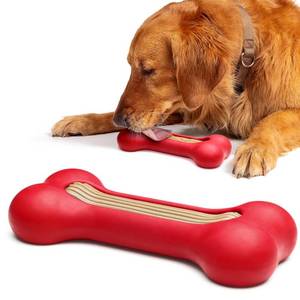 lot 23807 image: GoSports Pets PupsCream Frozen Dog Treat Holder - Dog Enrichment Fill and Freeze Bone Station - Helps Keep Dogs Busy, Red Large - Retail $10