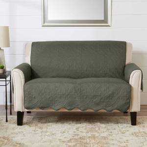lot 23813 image: Great Bay Home Reversible Loveseat Cover - Washable Slipcover Furniture Protector with Elastic Straps - Perfect for Kids & Pets - Quilted & Stitched Detail (Sage GreenLight Gray) - Retail $37